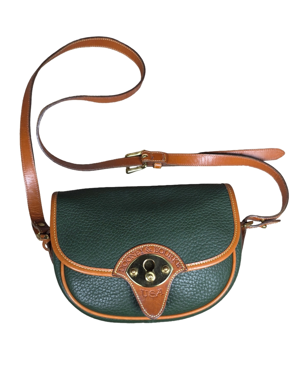Dooney & Bourke Cavalry Scout Saddle Vintage Bag Green Tan AWL Crossbody